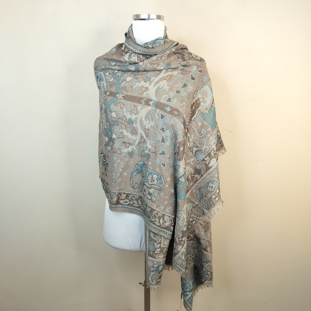 Melifluos Shawl Scarf Womens Elephant Paisley Boho Blue Brown Viscose